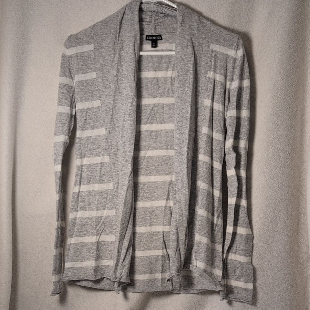 Express Gray and White Striped Sweater